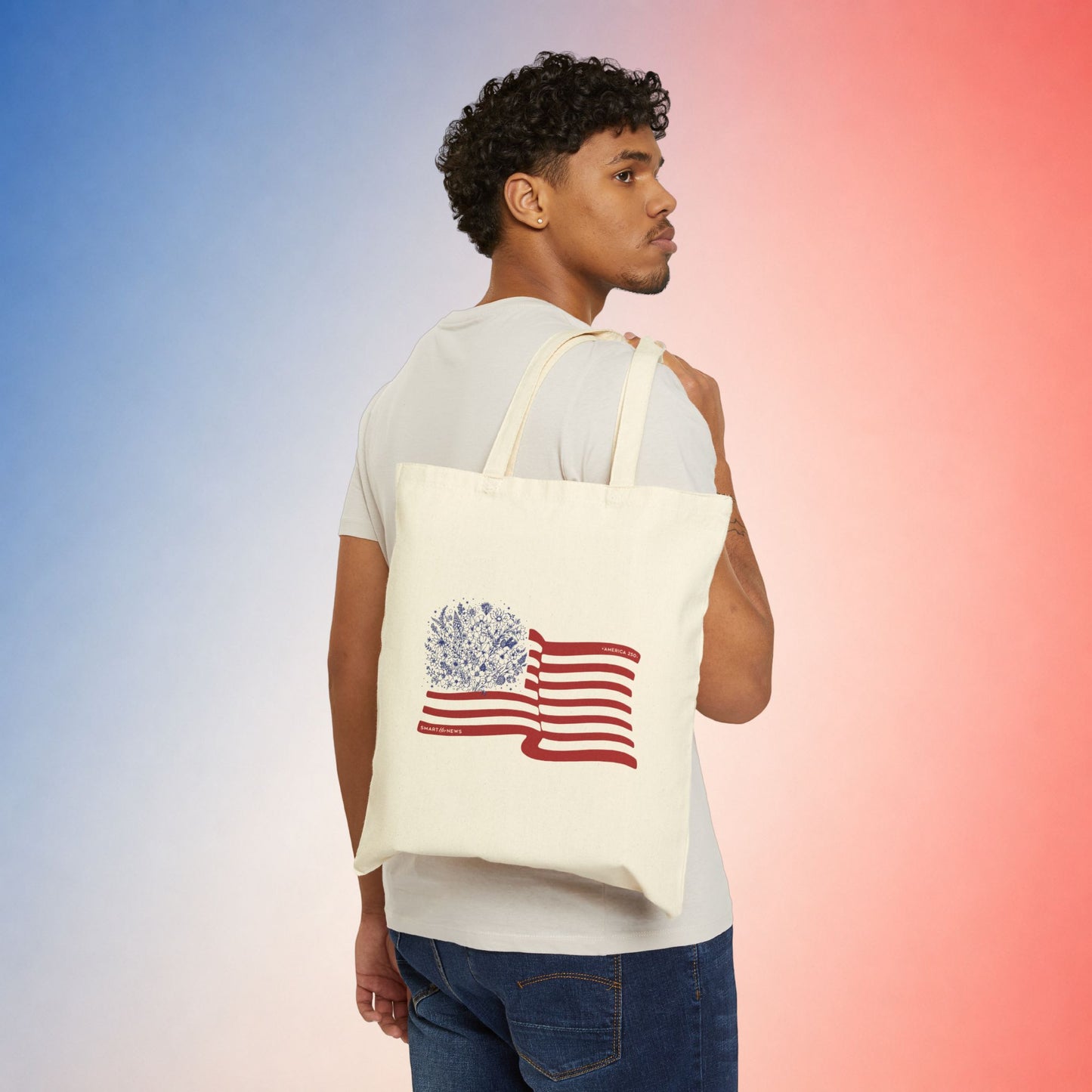 American Flag with State Flower Stars Canvas Tote