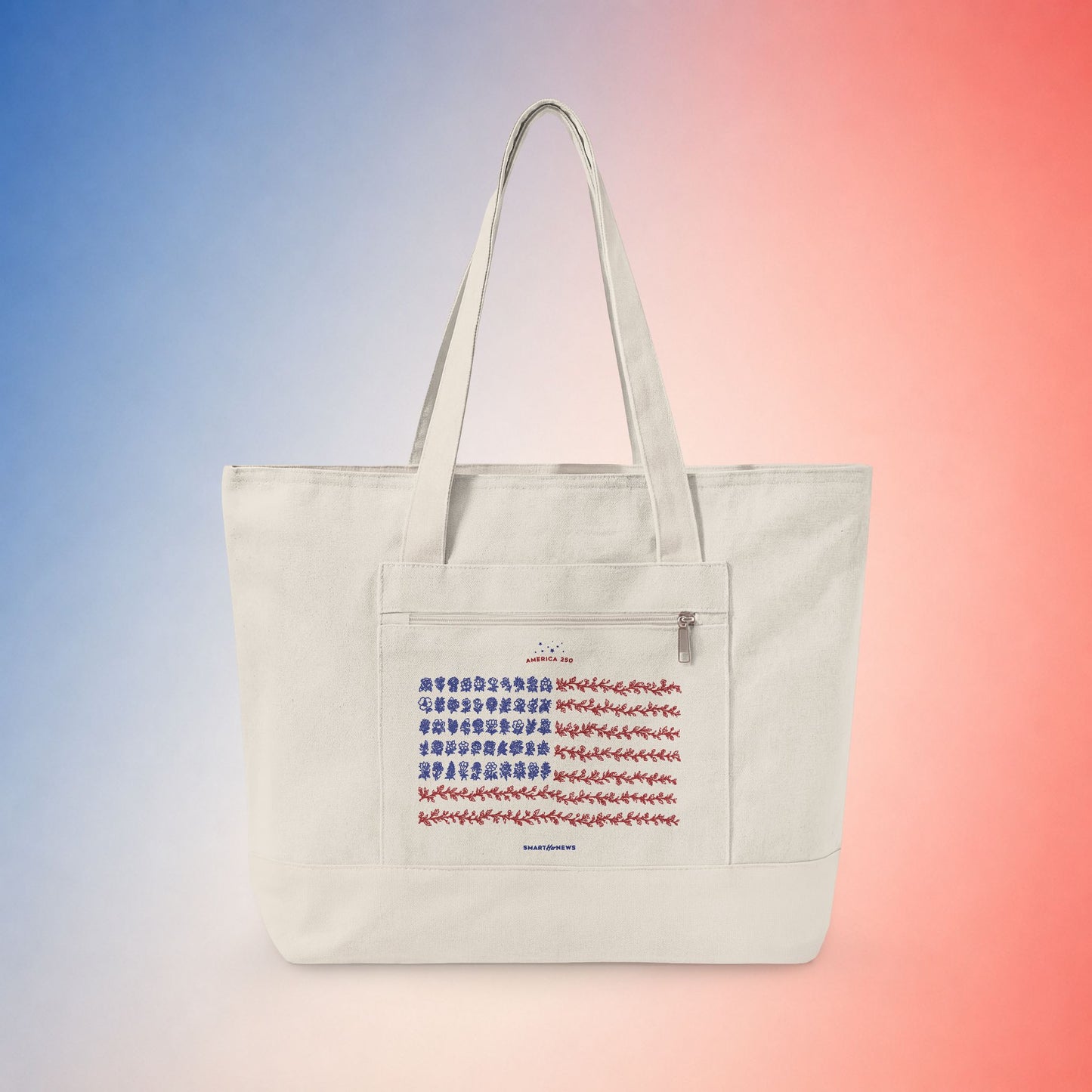State Flower Stars and Stripes Zippered Canvas Tote