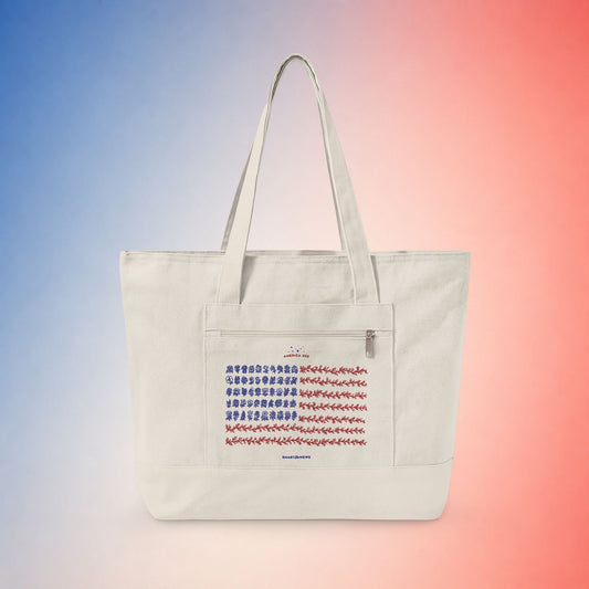 State Flower Stars and Stripes Zippered Canvas Tote