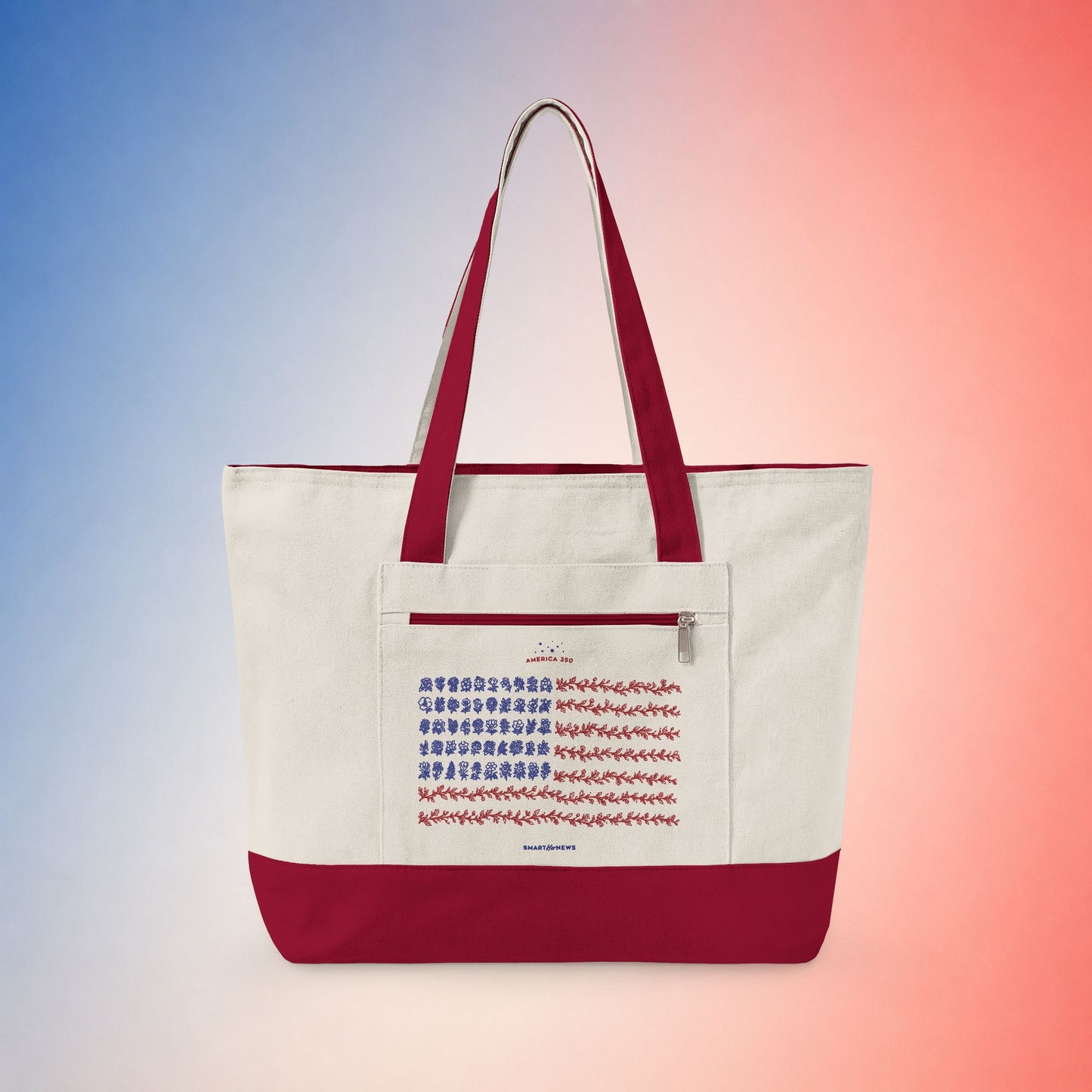 State Flower Stars and Stripes Zippered Canvas Tote