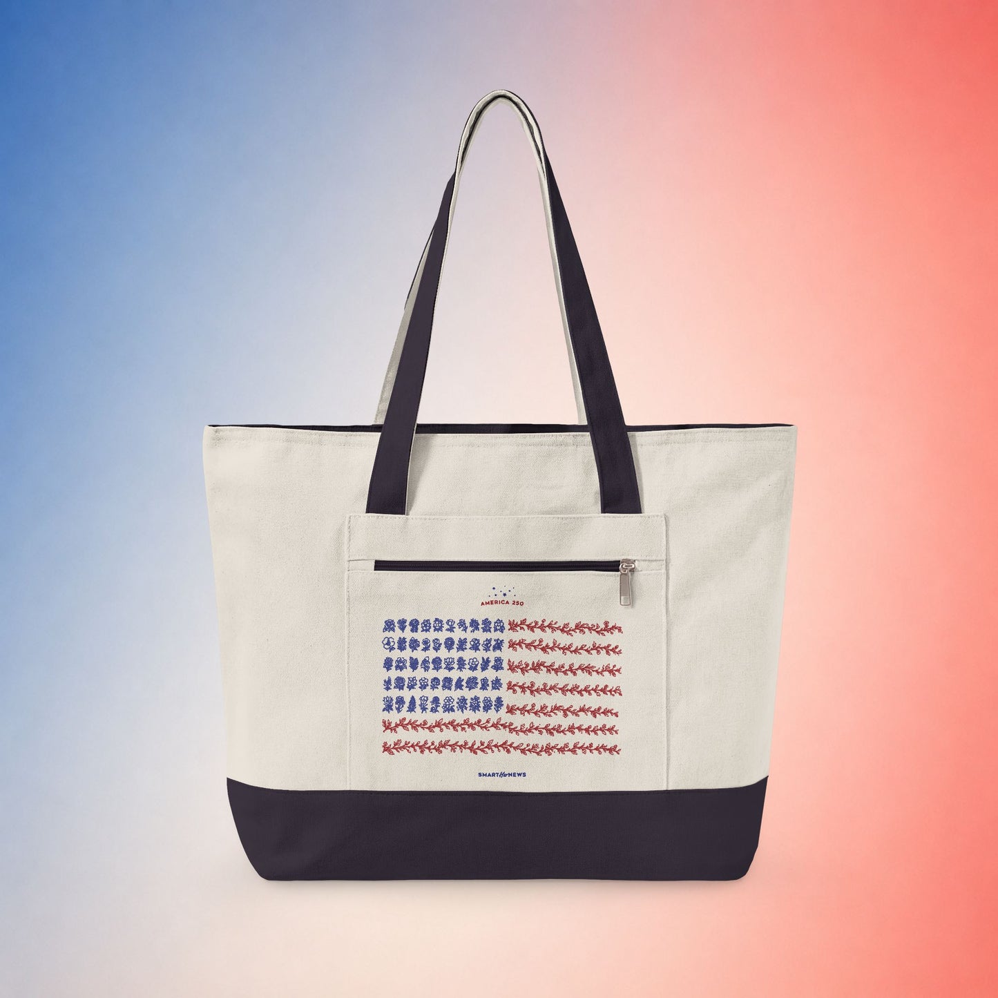 State Flower Stars and Stripes Zippered Canvas Tote